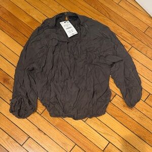 Zara Charcoal Crinkled Long Sleeve Blouse